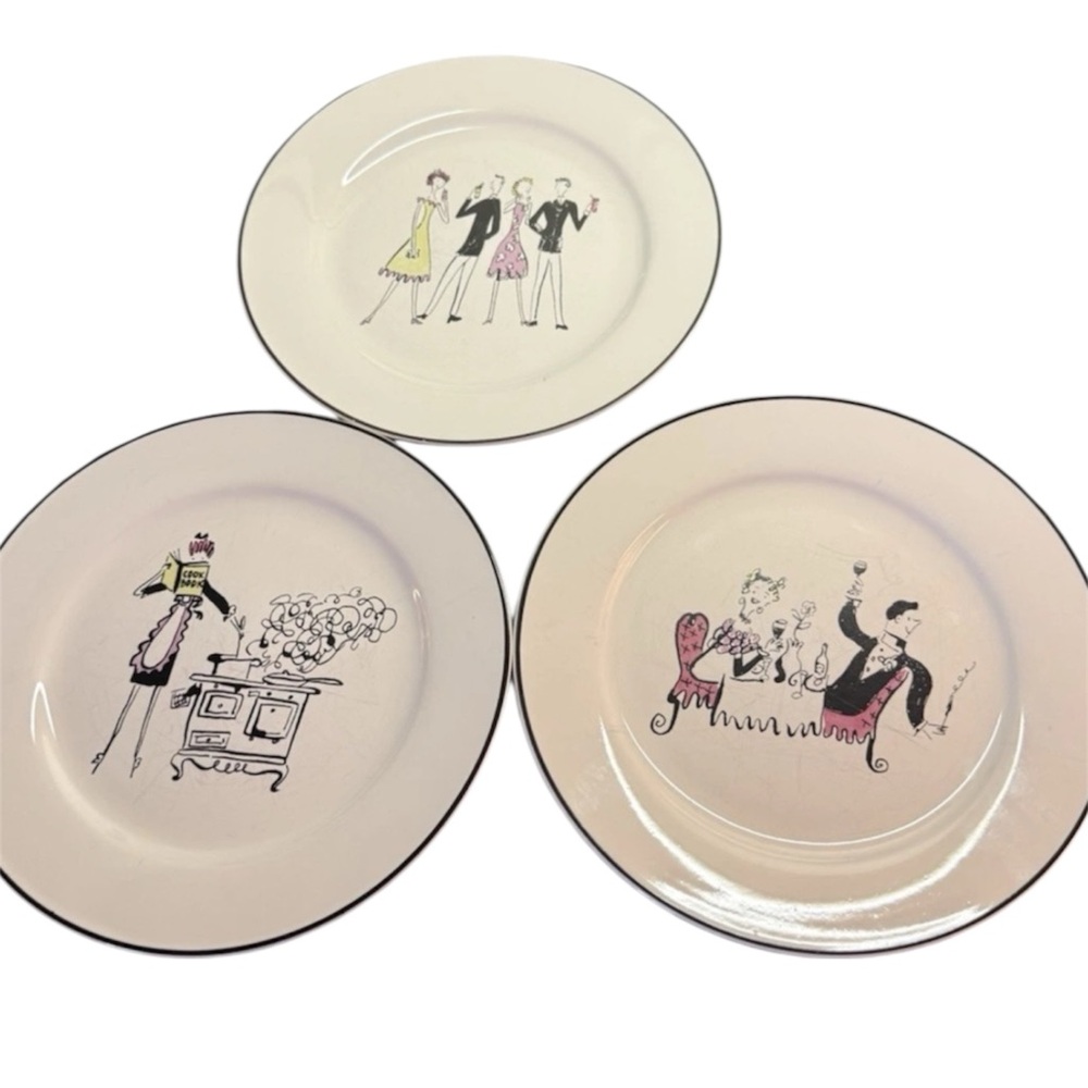 Vintage-Inspired Pink Illustration Dinner Plate Set